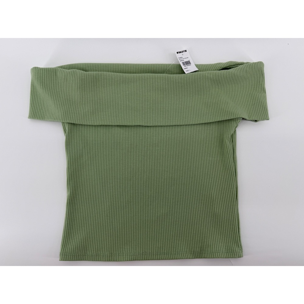 RSQ Women Off The Shoulder‎ Ribbed Top Sage Green Size Large NEW
